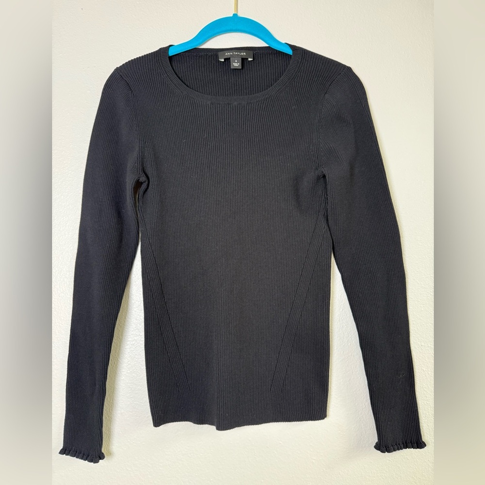Ann Taylor Black Ribbed Long Sleeve Knit Top